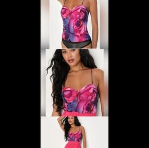Lulu's Pink and Purple Floral Bustier Top